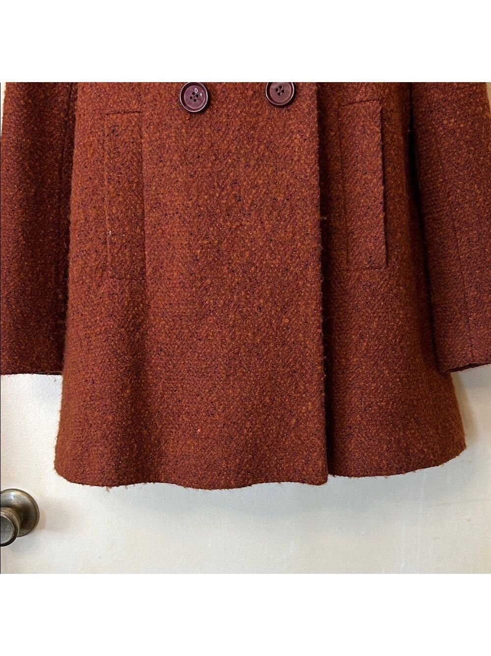 Zara Rust Brown Double-Breasted Boucle Pea Coat size S - Picture 4 of 12
